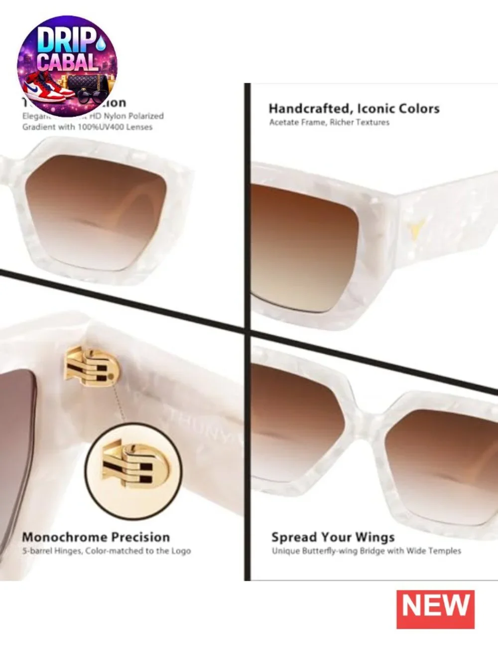Oversized Acetate Square Sunglasses UV400 Women Driving Beach